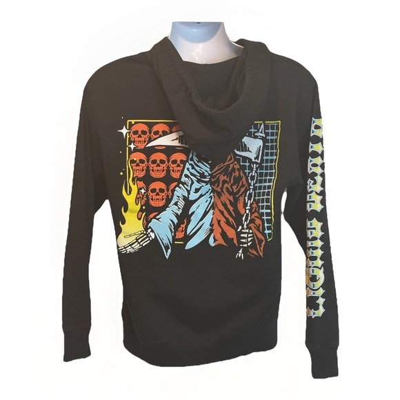 Liquid Death Promo Zip Up Hoodie Men's Small Black Grim Reaper Graphic Rare - Picture 4 of 13